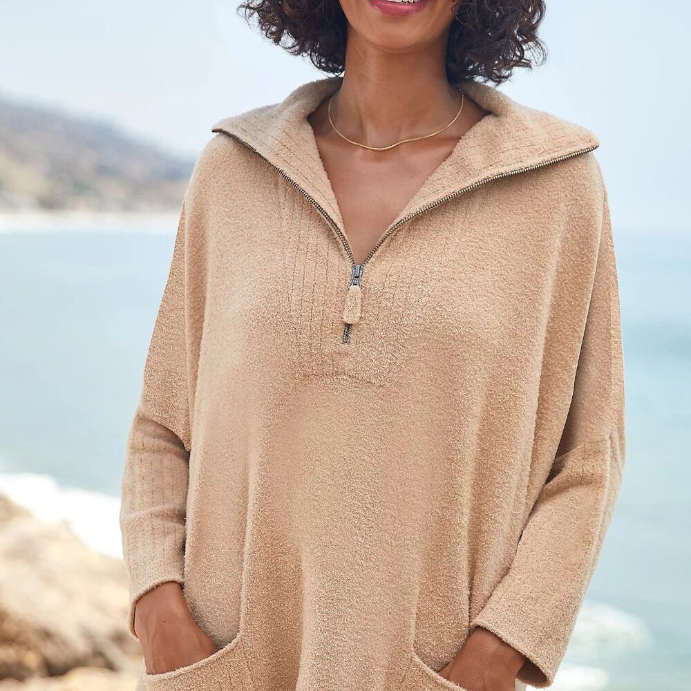Barefoot Dreams CozyChic Lite Half-Zip Rolled Edge Tunic Size S/M